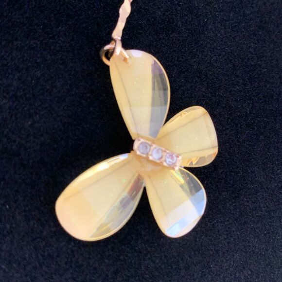 Gold Flower Drop Earrings with Rhinestone Center – New - Picture 2 of 7